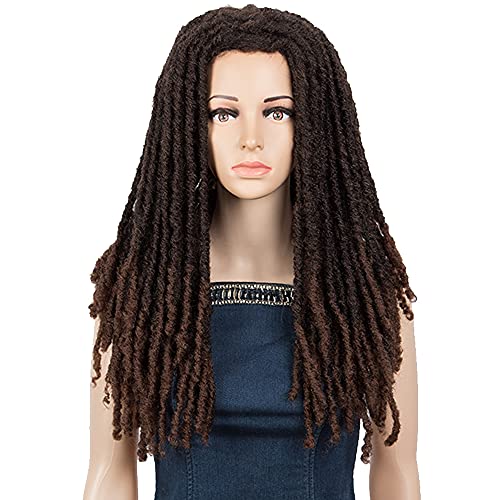 NOBLE GIRL 25" Long Dreadlock Wigs Ombre Braided Wigs Middle Part Synthetic Faux Locs Crochet Hair Wigs for Black Women & Men (25 inch, Light Auburn Wig)