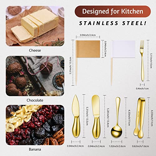 Charcuterie Board Accessories Cheese Spreader Knife Set Cheese Butter Knife Stainless Steel Mini Serving Tongs Spoons Appetizer Forks For Pastry Christmas (Golden, 18 Pieces) #TOP1
