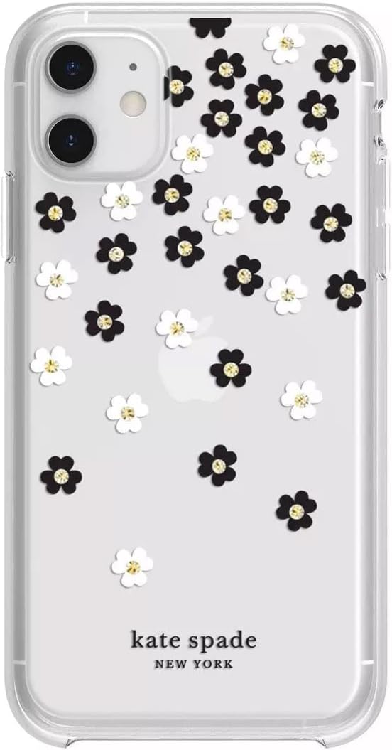 kate spade new york Protective Hardshell Case for iPhone 12 Mini - Scattered Flowers Black/White/Gold Gems/Clear/White Bumper