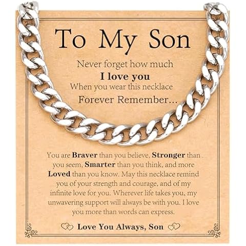 VULETO Valentines Birthday Mother Gifts for Son, Stainless Steel Cuban Chain Necklace Anniversary Jewelry for Son Him Cover