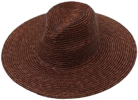 Brown Straw Wide Brimmed Natural Wheat Jazz Hat for Beach Travel Sun Protection