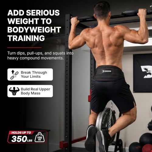 DMoose Fitness Dip Belt for Weight Lifting, Pullup, Squats & Dips - 36" Robust Steel Chain, Comfortable Neoprene Padding Supports 350lbs - Gym Weight Belt for Strength Training Workout & Weightlifting