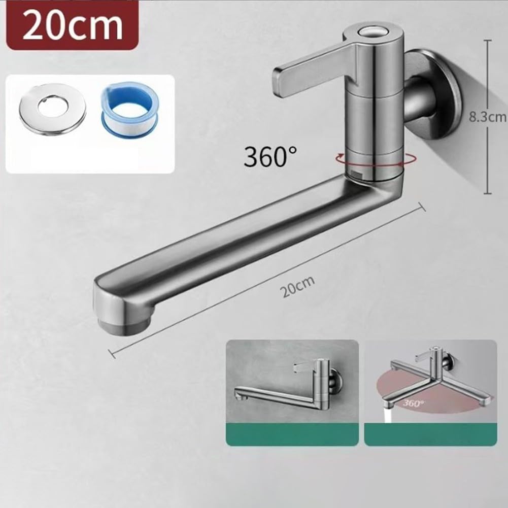 Grifo mezclador de cocina, montado en la pared extendido para fregadero de cocina, grifo de piscina giratorio, grifo de agua fría, para cocinas y piscina (20 cm)
