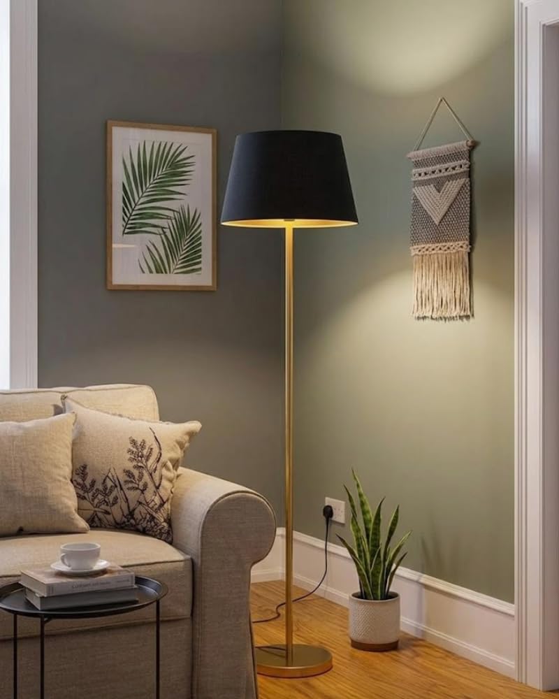 Modern Floor Lamp with Black Fabric Shade, Gold Finish Metal Stand, Living Room Lighting-picture-21