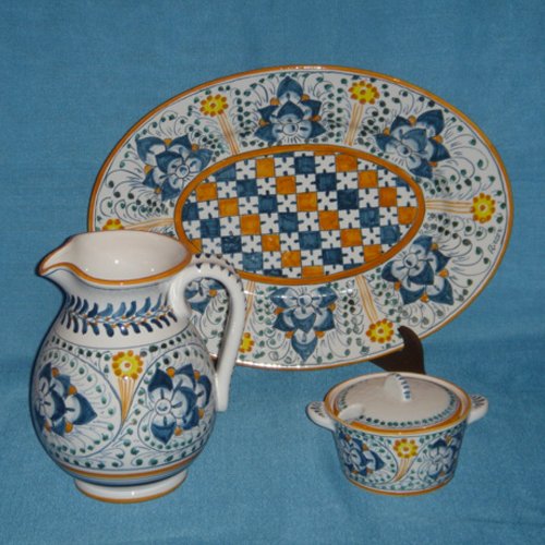 Bandeja RICCERI de cerámica pintada a mano de 36x27 cm elegante decoración PALMETTE