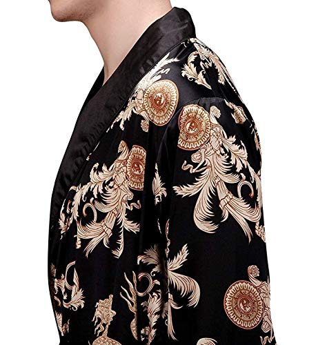 VERNASSA Mens Satin Robe Silk Long Sleeve Kimono Bathrobe Sleepwear Loungewear