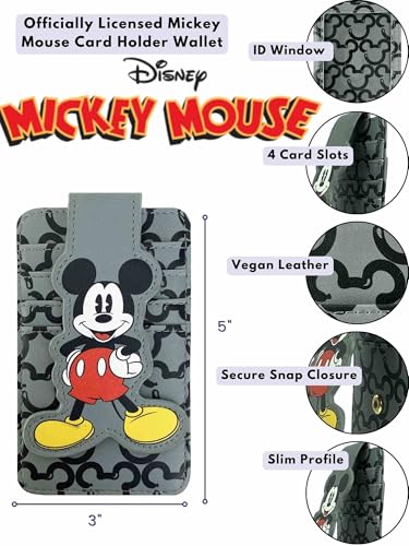 Image of Disney Card Holder Women Slim Wallet Small Mickey Mouse Gray