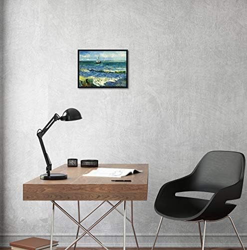 Miniatura 3 de Wieco Art Lienzo enmarcado para pared, diseño de paisaje marino en Saintes Maries por Vincent Van Gogh, impresiones de lienzo giclée modernas,