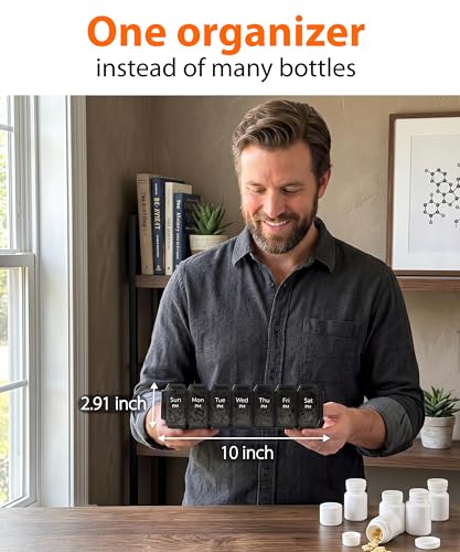 Image of Extra Large Pill Organizer 2 Times a Day - XL Pill Box 7 Day with Big AM /PM Compartments - Fits Large Vitamins, Supplements & Gummies, for 7 or 14-Day Use, Color-Coded, Senior-Friendly, No Spills