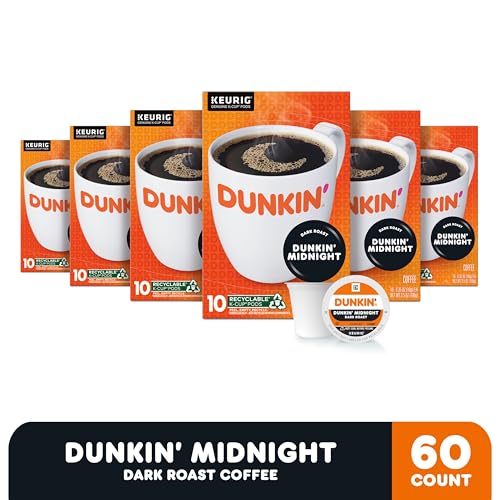 Image of Dunkin' Midnight Dark Roast Coffee, Keurig K-Cup Pods, 10 Count Boxes (Pack of 6)