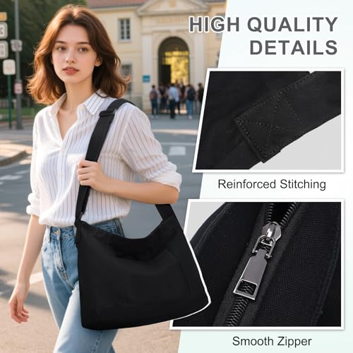 Image of VASCHY Canvas Messenger Tote Bag, Lightweight Casual Crossbody Slouchy Shoulder Hobo Side Bag for Men and Women