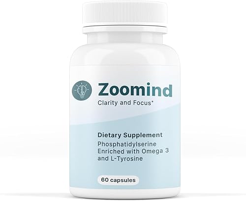 Suplemento dietético Zoomind. Promueve la claridad y la concentración. Rico en omega-3, fosfatidilserina (PS) y L-tirosina. Apoya la función
