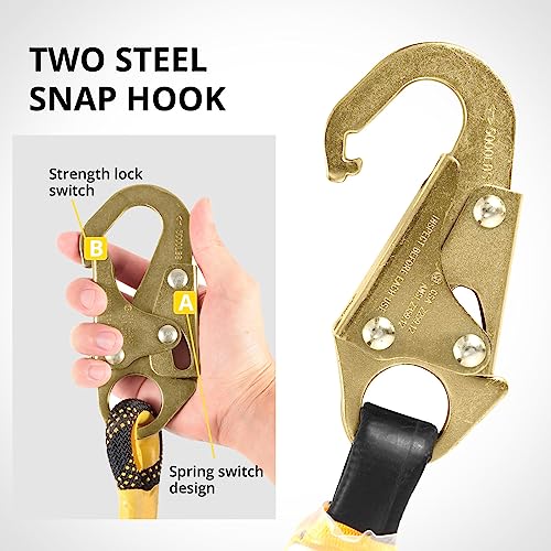 trsmima rope harness safety lanyard150ft vertical roofing rope with grab snap hooks shock absorber - fall protection tree climbing line kit heavy duty roof safety equipment ansi ce