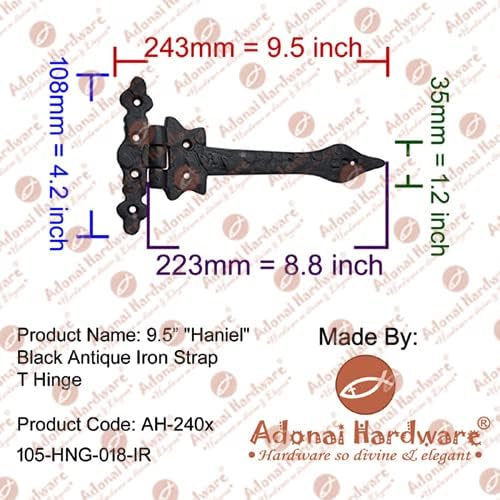 Adonai Hardware Haniel Black Antique Iron T Hinge (9.5 Inch x 2 Pack, Antique Brushed Nickel)