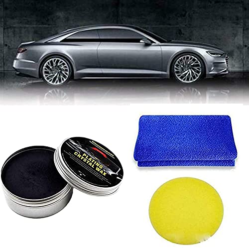 Kit de cire de carnauba pour voiture - Cire de carnauba dure et brillante - Réparation rapide des rayures - Cire et polissage de voiture de qualité supérieure - Éponge et serviette - Noir