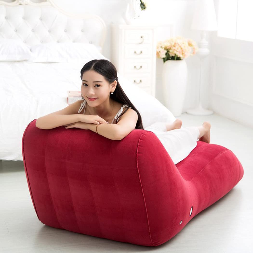 Divano Gonfiabile per Lettino, Portatile Singolo Casual Comodo Materasso Ad Aria Divano Letto Tatami per La Terrazza di Casa All'aperto Spiaggia Viaggi Campeggio,Rosso