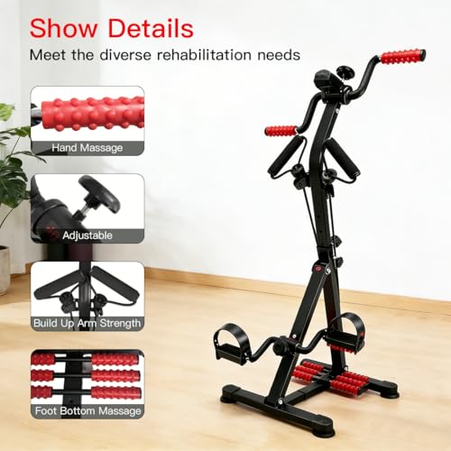 Image of 3-in-1 Pedal Exerciser with Resistance Bands, Under Desk Bike for Seniors Arm & Leg Workout, Adjustable Tension Floor Cycle with Massage Rollers, Seated Mobility Equipment