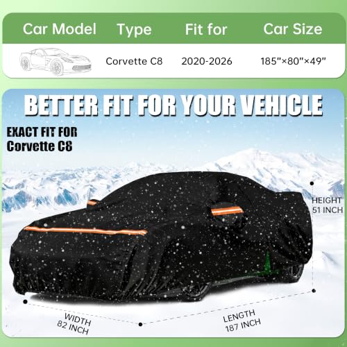 Image of Car Cover for Chevy Corvette C8 Stingray /Z51 Z06 2020-2026, All-Weather Full Exterior Cover for Sun, Dust,Rain & Snow Protection, Heavy Duty Outdoor Cover with Zipper Door and Soft Cotton Lining