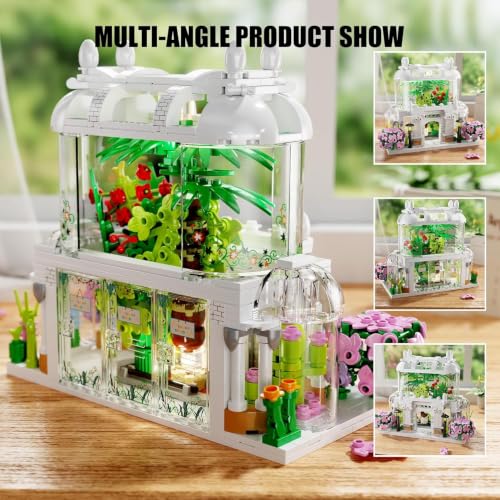 Image of SKY LINE OCEAN Flower House Building Block Set, 597+ PCS Garden House Building Toy with LED Lights, Creative Greenhouse | 5 Year Structural Warranty