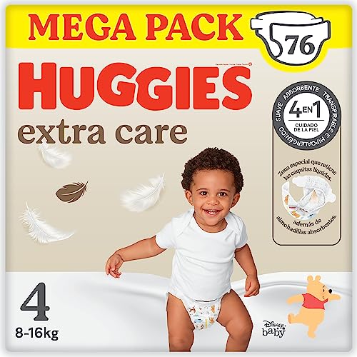 Huggies Extra Care Pañal para bebé con Disney Talla 4 (8-14 kg), 2 packs x 38 pañales, Total 76 Pañales