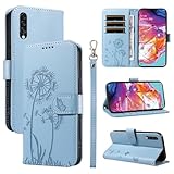 Bravoday Handyhülle für Samsung Galaxy A70 Hülle, Premium PU Lederhülle Klappbar Tasche Klapphülle mit Magnet Kartenfach Standfunktion Schutzhülle für Galaxy A70, Hellblau