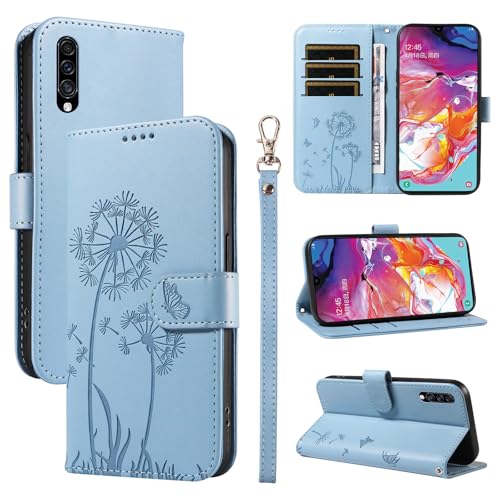 Bravoday Handyhülle für Samsung Galaxy A70 Hülle, Premium PU Lederhülle Klappbar Tasche Klapphülle mit Magnet Kartenfach Standfunktion Schutzhülle für Galaxy A70, Hellblau