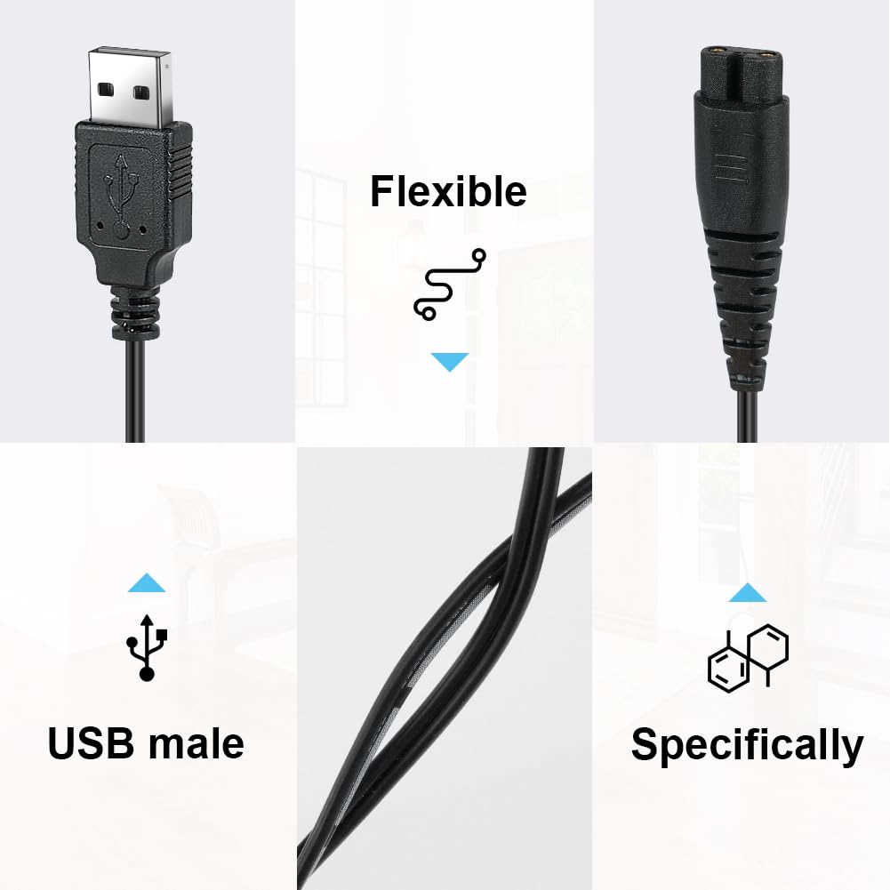 Vicloon Caricatore per Rasoio, 5V Cavo Ricarica USB, Cavo Rasoio Caricatore Alimentatore per Philips Con Spazzola per La Pulizia, Cavo di Ricarica Sostitutivo del Rasoio