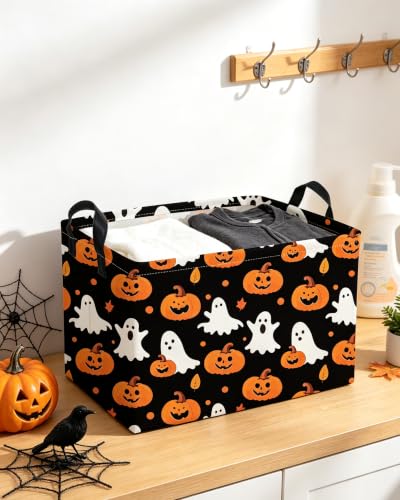 Image of Essme Rectangular Halloween Baskets,Ghost Storage Box,Cute Basket for Kids Room Decor, Book Bins,Shelf Basket.(Balck Ghost