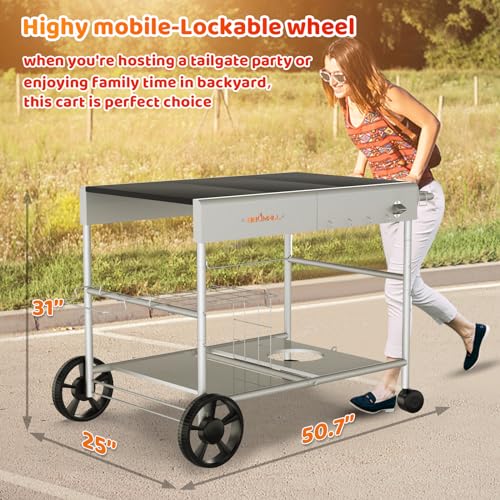 Image of Upgraded Pizza Oven Cart Table for Ooni Koda /Karu /Fyra 16 & 12, Movable Thicken & Widen Rolling Kitchen Cart, Outdoor Grill Stand for Ninja Woodfire,Blackstone Griddle,Barbecue Tool Set