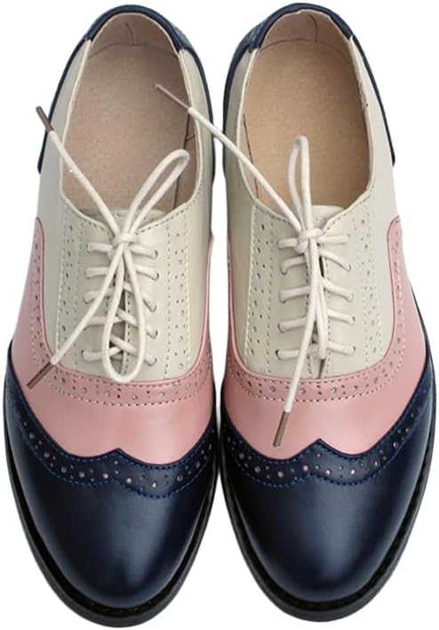 CrazycatZ Damen Leder Oxford Schuhe Schnürspitze Bunte Leder Vintage Bunte Oxford Schuhe