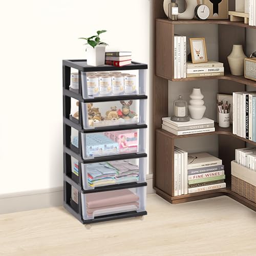 Tour de rangement à 5 tiroirs - Armoire de rangement en plastique - Armoire à tiroirs amovible -...