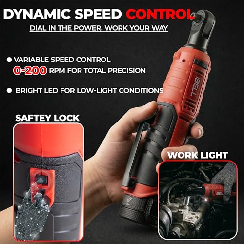 Image of IBELL BW12-70 Cordless Ratchet Wrench Kit, 12V Brushless, 3 /8 inch (9.5mm) Output Shaft, 70 Nm Torque, 0-200 RPM Variable Speed, Forward & Reverse, 1500mAh Battery, Includes Sockets, 12 Months Warranty