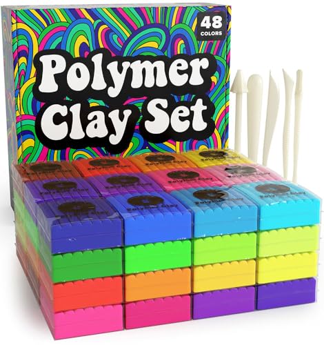 Polymer Clay Set - 48 Colors Oven Bake Clay, Colorful Modeling Clay Kit with 5 Tools for Sculpting, Jewelry Making, Beads, Earrings, Molds, and Crafts