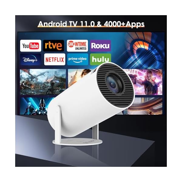 HIPPUS Mini Smart Beamer 4K Full HD 1080P 180°Dreh Portable Projector klein Videoprojektor Handy Android OS 11.0 mit 2.4/5G WiFi Bluetooth 5.0 automatischer Keystone-Korrektur Heimkino Beamer – Bild 3