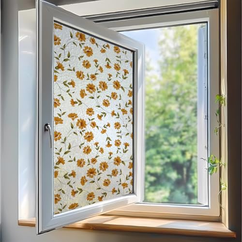 Película de privacidad para ventana con flores amarillas 17x40 in miniatura 4