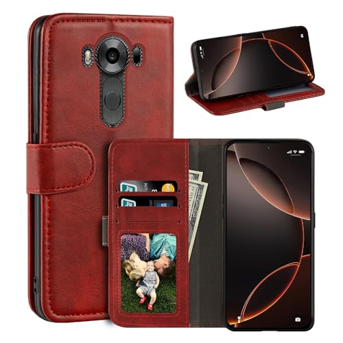 UOGNADGD Leather Flip Cover Compatible with LG V10 Wallet Case with Card Slots, Magnetic Closure, Stand Function, RFID Shockproof Folio (Red)