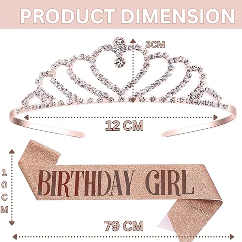 Image of Curated Cart Birthday Crown and Sash for Women Birthday Girl Sash & Rhinestone Tiara Set - Birthday Decorations Birthday Girl Crowns Tiaras for Women