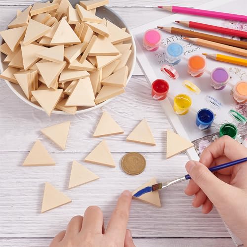 OLYCRAFT 100PCS Unfinished Wood Triangle Natural Unpainted Wood Triangle Cutout Shape Wood Triangle Slices Embellishments Ornaments for Wedding Valentine’s Day - Image 3
