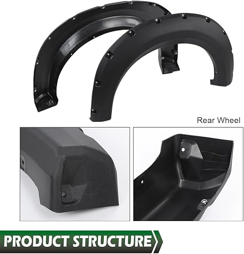 Miniatura 5 de GRAND ORANGE 4 fundas para guardabarros de rueda negras texturizadas con estilo remache de bolsillo, compatibles con Ford F150 2009-2014 Styleside