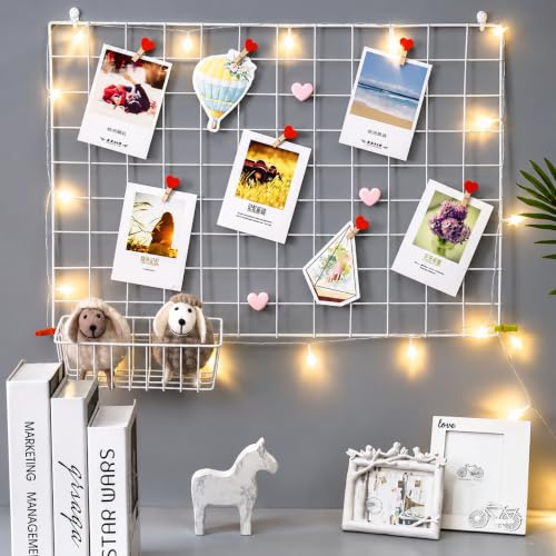 Image of Iron Grid Photo Frame Wall Clip Holder - Metal Wire Wall Hanging Photo Display Frame with Clips for Home Decor, Office, Pictures, Cards & Memories (30 x 30cm) 1Pcs