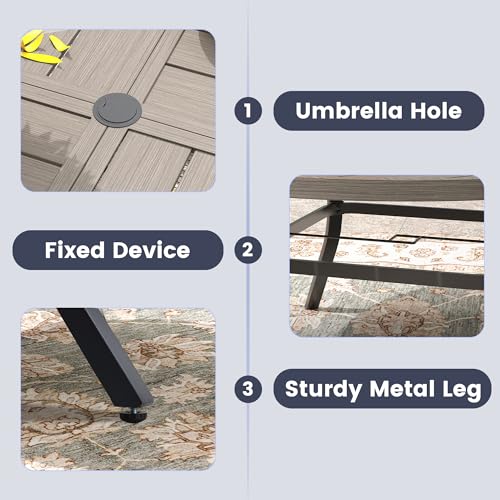 Image of VICLLAX 63 inch Round Outdoor Table, Patio Dining Table for 8-10 with Umbrella Hole for Garden Lawn Deck Backyard, Antique Grey