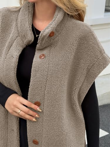 Tanakneo Womens Oversized Fleece Vest Sleeveless Fuzzy Sherpa Jacket Trendy Casual Button Down Warm Vests Outerwear4