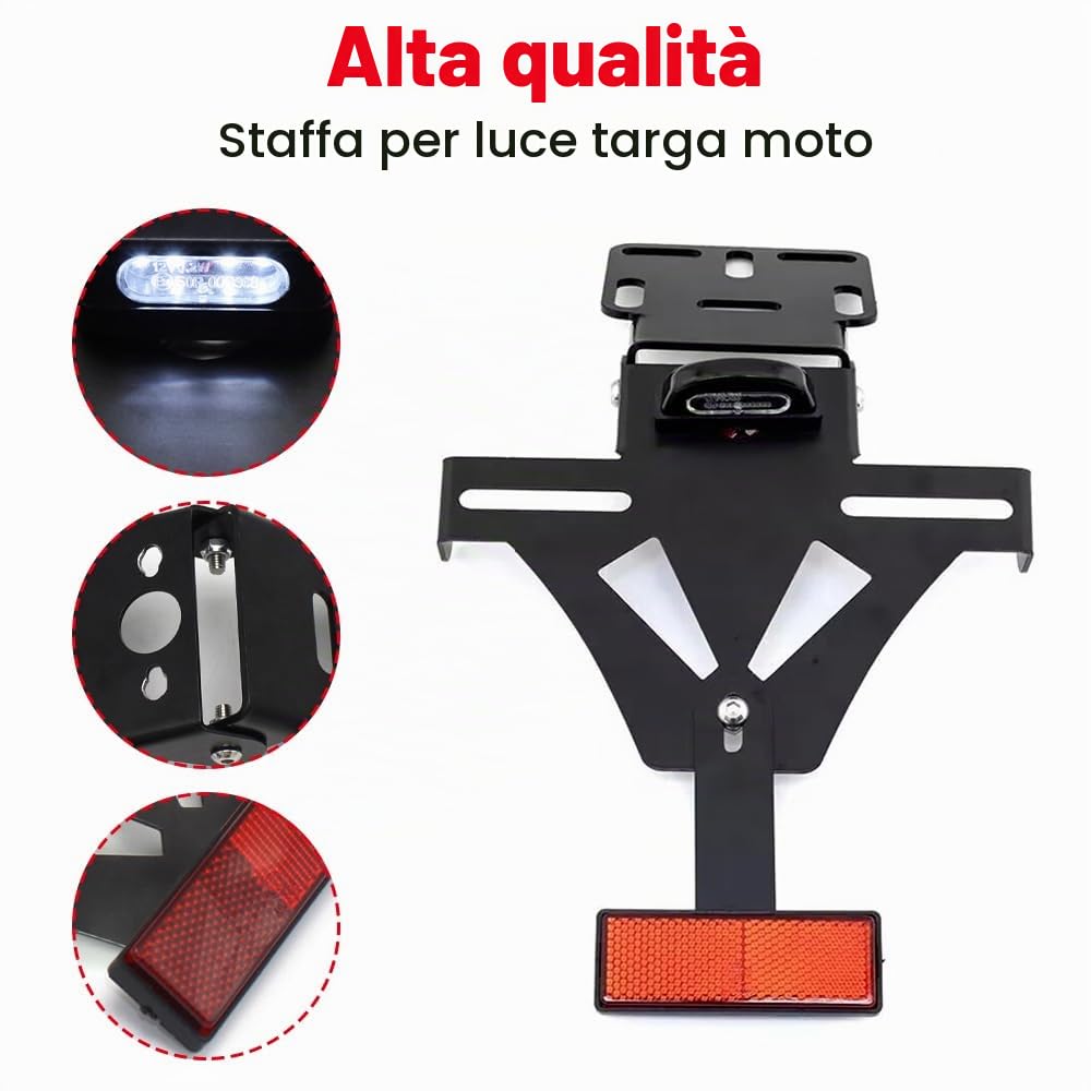 Portatarga Moto, Porta Targa Moto Regolabili con Luce Targa, Staffa Portatarga Per Universale Supporto Per Fanale Posteriore Targa Per Moto