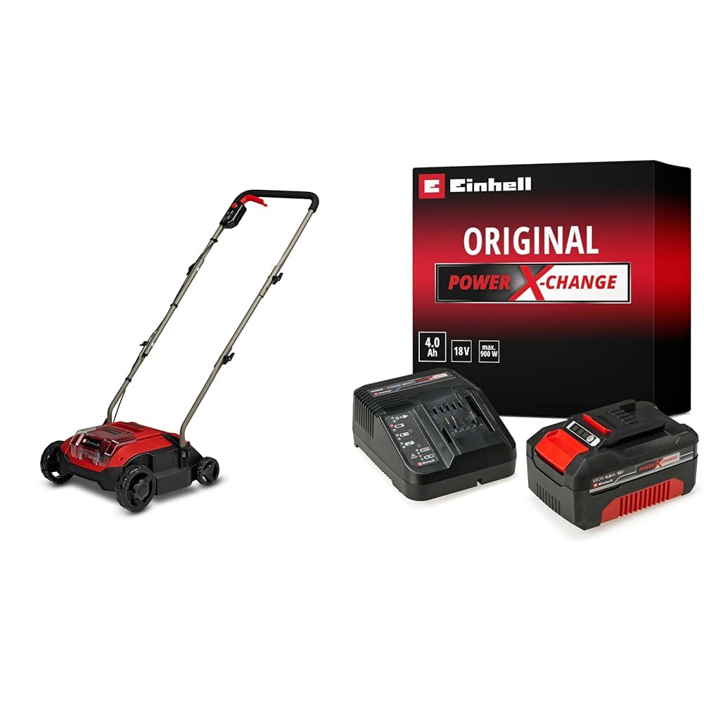 Einhell GC-SC 18/28 DS Li-Solo, Akülü Çim Havalandırma + Einhell 18V 4,0 Ah PXC Starter Kit, Akü & Şarj Cihazı