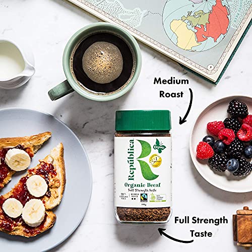 República Organic Decaf Instant Coffee, Cafe Instantaneo, Certified Organic, Fair Trade, Freeze Dried Instant Coffee - 100% Arabica, Decaffeinated Medium Roast (100G/3.53Oz Jar) #TOP2