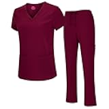 Natural Uniforms Women's Cool Stretch V-Neck Top and Cargo Pant Scrub Set with Regular and Petite Sizes