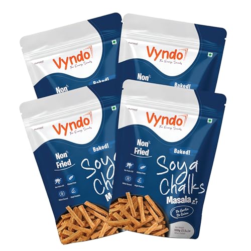 Vyndo Masala Soya Chalks (Soya sticks) | Millet-Based, Protein Rich, Gluten-Free, Non-Fried, No Palm Oil | Healthy Crunchy Energy Snacks for Adults & Kids – 4 x 100g Packs.