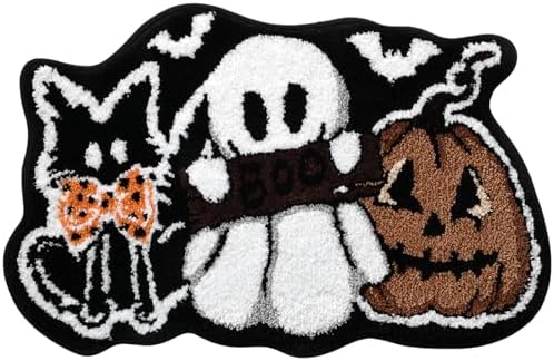Black Cat Ghost Pumpkin Bath Mat 21x32 Inch, Soft and Absorbent T...