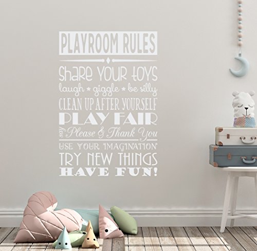 34"x24" Playroom Rules Share Your Toys Laugh Giggle Be Silly Clean Up Play Fair Use Your Imagination Try New Things Have Fun Please Thank You Day Care Wall Decal Sticker Art Mural Home Decor