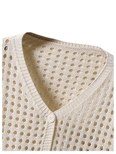 Floerns Girl's Crochet V Neck Cardigan Scallop Trim Bell Sleeve Lightweight Crop Sweaters4